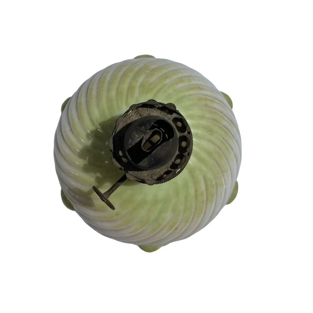 Vintage Swirl Glass Oil Lamp Orb Cream‎ Green Decorative Accent Home Decor